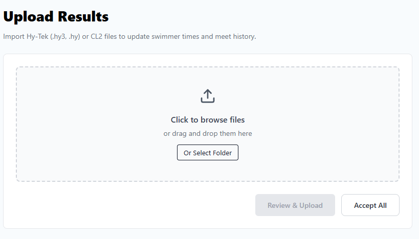 Meet results upload interface