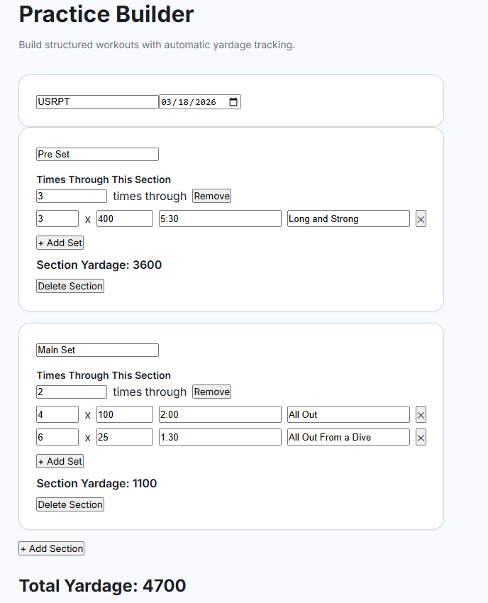 Temporary practice builder