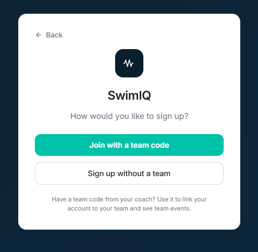 SwimIQ Athlete Signup Choice