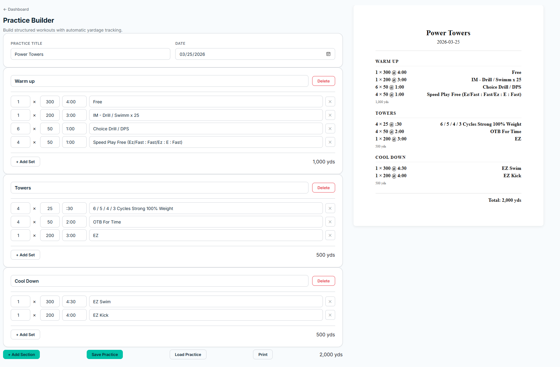 SwimIQ Practice Builder