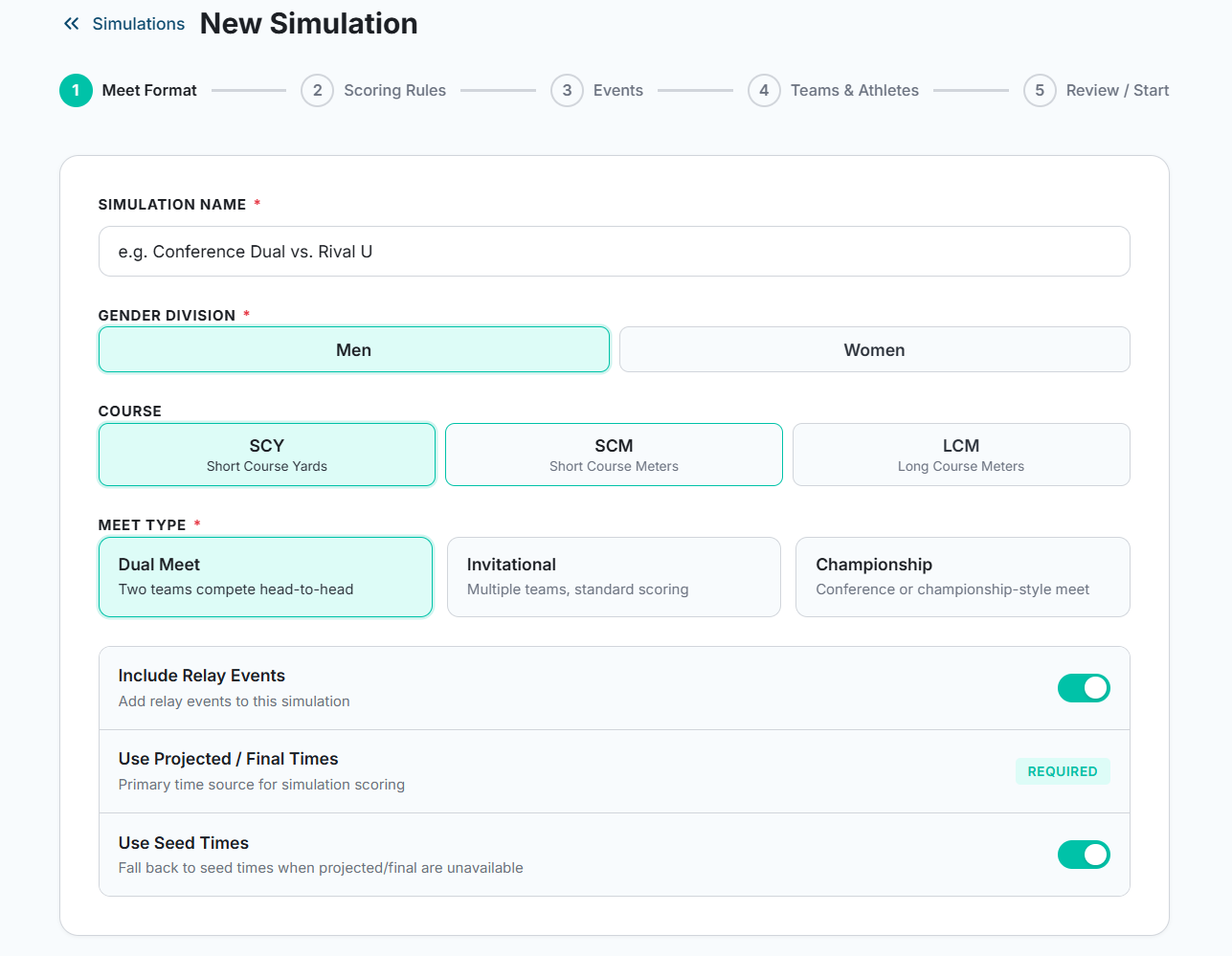 Meet Simulator — Step 1: Meet Format