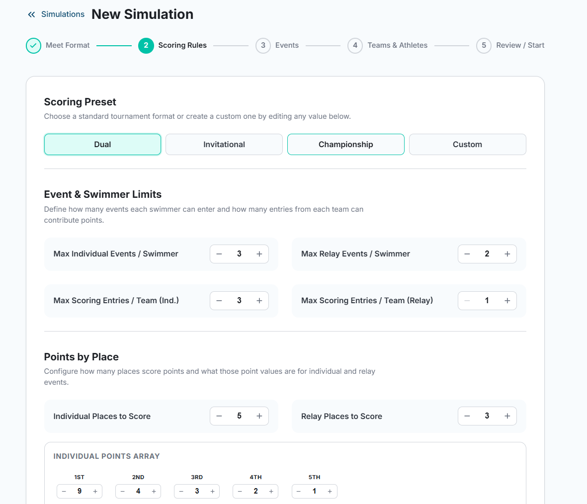 Meet Simulator — Step 2: Scoring Rules